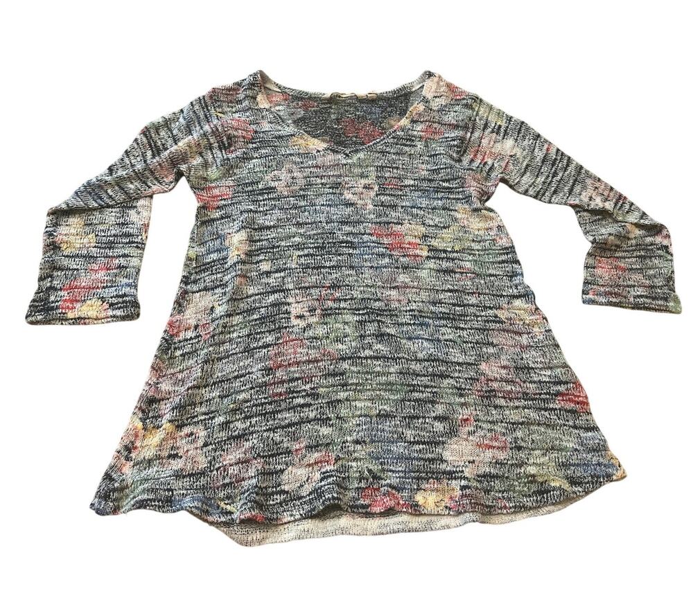 Soft Surroundings Botanique Floral Stripe Knit V-Neck Sweater XS